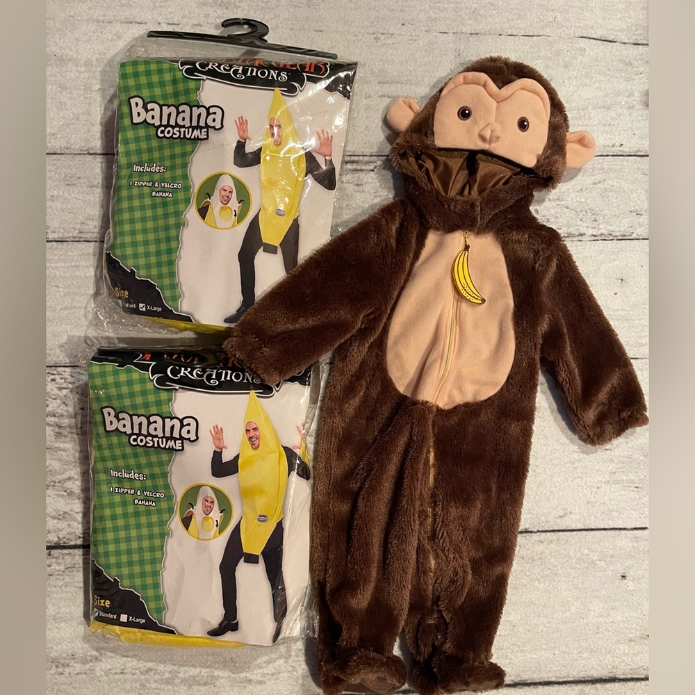 Monkey and Banana Family Group costume 6-9m one size